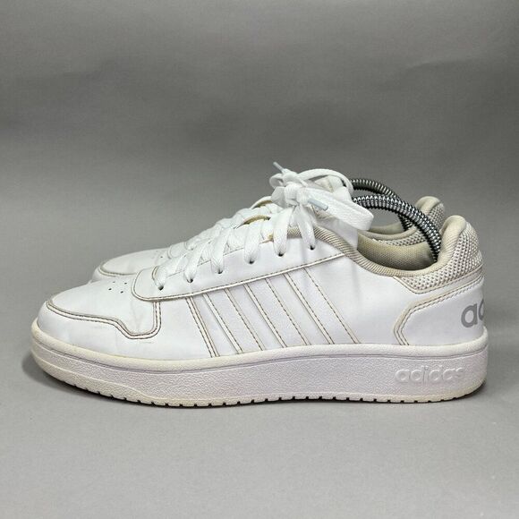 Adidas Hoops 2.0 Shoes Women's Size 8.5 Triple White Leather Basketball Sneakers - Picture 4 of 11